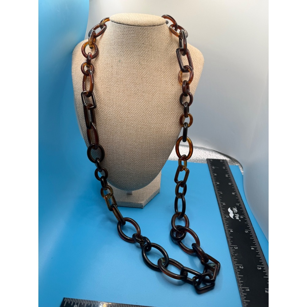J.Crew Tortoiseshell Resin Chunky Link Long Statement Necklace Brown 40 Inch